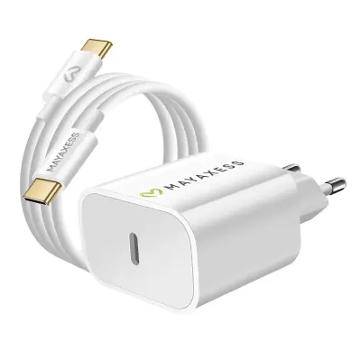 Mayaxess, 20W polnilnik USB-C Power Delivery s kablom, Bela