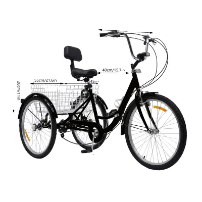 Odrasli tricikel, 7-stopenjski sistem prestav, močna nosilnost, črn