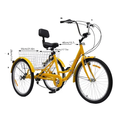 Odrasli tricikel, 7-stopenjski sistem prestav, velika nosilnost, rumena