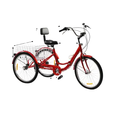 Odrasli tricikel, 7-stopenjski sistem prestav, močna nosilnost, rdeč