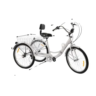 Odrasli tricikel, 7-stopenjski sistem prestav, močna nosilnost, BELO