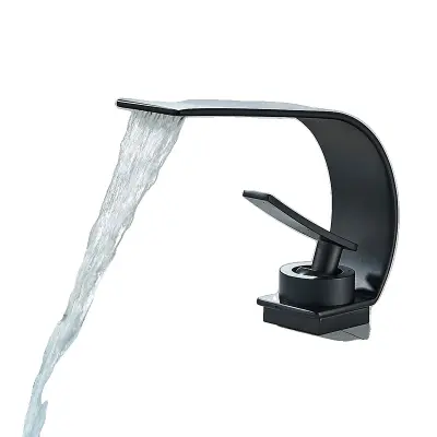 Pipa za umivalnik z vodopadom, trdna konstrukcija iz medenine, enoročna kontrola, črna B