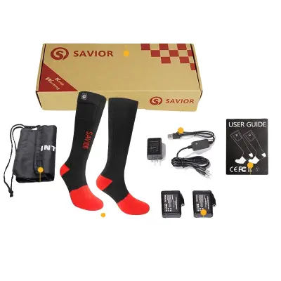 Ogrevane smučarske nogavice, 3 ravni ogrevanja, polnilne baterije, dolgotrajna toplota, rdeča 06R, 35-38