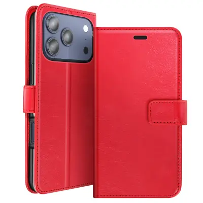 Mayaxess, Denarnica za iPhone 17 Pro z zapestnim trakom in funkcijo stojala, Rdeča