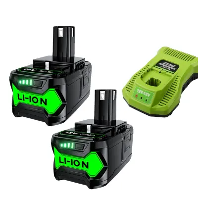 Baterija, 6000mAh kapaciteta, združljiva z orodji Ryobi 18-Volt One+, 2Baterije 1Polnilec