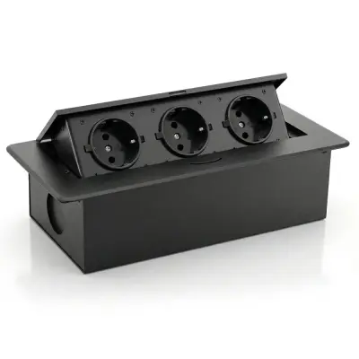 Pohištvena potopna vtičnica Izoxis 21659, 3x šuko, s kablom 1.8m, črna