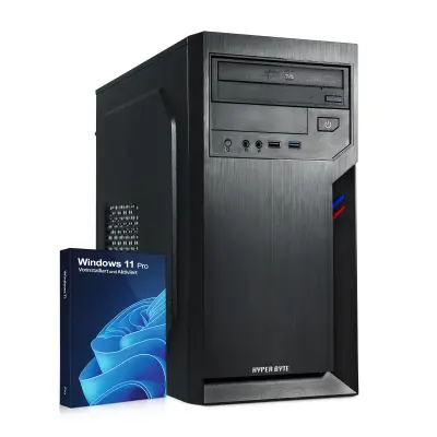HYPER BYTE Basic PC – namizni / pisarniški računalnik - Intel Celeron G5905 | 3,5 GHz | 8GB RAM | 256GB SSD | WLAN | DVD+RW | USB 3.0 | Windows 11