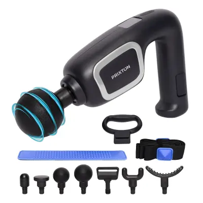 PRIXTON Masažna Pištola Power Flex za Mišicno Masažo, 6 Hitrosti, 7 Nastavkov, 2800 rpm, Moc 24W, Elasticni Trak, Funkcija Gretja, Priložen Kovce