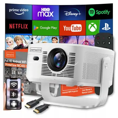 Zenwire PrimeView IMC460 Pro mini prenosni projektor Android 14, WiFi 6, Bluetooth 5.4, Full HD 950 ANSI, 4K/8K, autofocus
