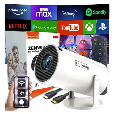 PRENOSNI MINI PROJEKTOR ANDROID 13 WiFi ROTACIJSKI PROJEKTOR FULL HD 4K Bluetooth Autokeystone 4D Zenwire R1 360