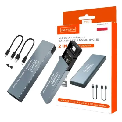 Zenwire BS-2809SN 2v1 ohišje/adapter za SSD M.2 NVMe/SATA PCIe, USB-C 3.1 Gen2 10 Gb/s, 2230-2280