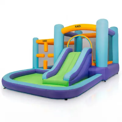 Napihljivo otroško igrišče KiNDi DPZ001 – 390 × 305 × 190 cm, tobogan, bazen, 350 W