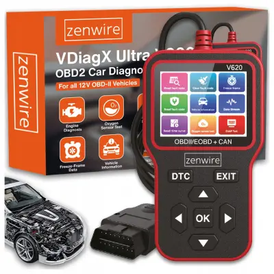 Zenwire VDiagX V620 diagnostični OBD2 skener z zaslonom 2,8” IPS LCD, Live Data, branje/brisanje napak, VIN, 13 jezikov, CAN/EOBD