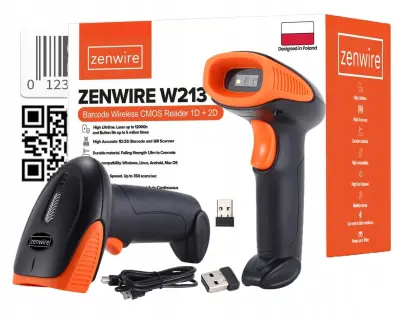 Zenwire W213 brezžični skener črtne kode in QR 1D/2D, USB Plug&Play, do 150 m, 400 sken/s, s stojalom