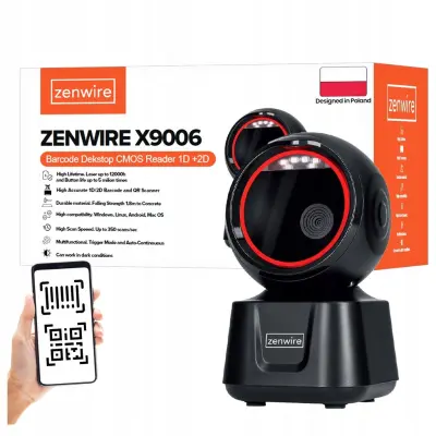 Zenwire X9006 namizni USB čitalnik črtnih kod 1D/2D QR/EAN, Plug&Play, 350 skenov/s, IP54, branje z zaslonov