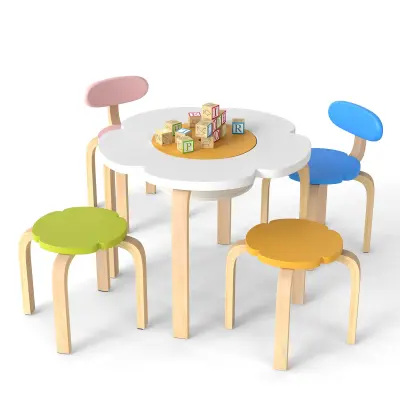 Otroški komplet mize in stolov 5 delov Motiv cvetja