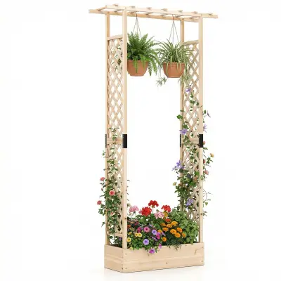 Cvetlični zaboj s pergolo za plezalne rastline