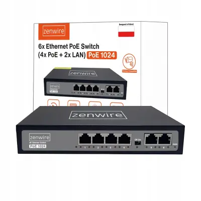 Zenwire 1024 PoE stikalo Fast Ethernet 6-portno (4x PoE + 2x uplink) 60 W, AI Watchdog, Plug & Play