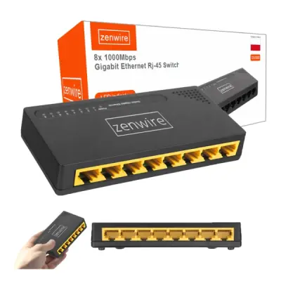 Zenwire SG1008 gigabitno omrežno stikalo 8-portno RJ45 10/100/1000 Mbps plug & play, namizno ali stensko, 10 Gb/s