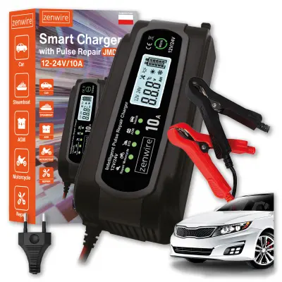 Zenwire JMD-10 pametni avtomobilski polnilec akumulatorjev 12/24V 10A z LCD zaslonom, način popravila, zimski/letni način