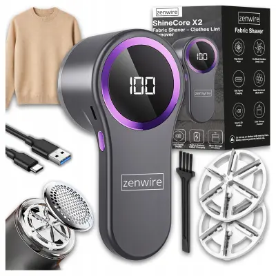 Zenwire ShineCore X2 električni odstranjevalec muck za oblačila in tkanine, USB-C, akumulatorski, LED zaslon, 2x jekleni nožki