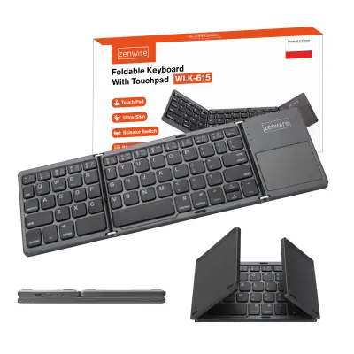 Zenwire WLK-615 zložljiva brezžična Bluetooth tipkovnica s touchpadom, USB-C polnjenje, QWERTY za iPad/tablico/telefon/prenosnik