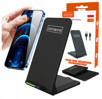 Zenwire X18A zložljiv brezžični polnilec Qi 15 W USB-C za telefon in slušalke, hitro polnjenje in LED indikator