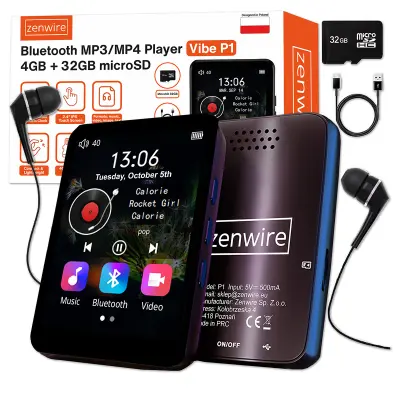 Zenwire Vibe P1 prenosni MP3/MP4 predvajalnik 36 GB (4GB+32GB microSD) Bluetooth 5.2, FM radio, diktafon, 2.4" IPS zaslon, USB-C