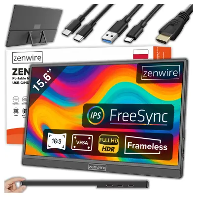Zenwire M9P prenosni monitor 15,6'' IPS Full HD HDR, 2x USB-C, mini HDMI, VESA, 300 nit, črn