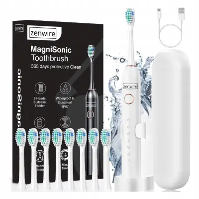 Zenwire MagniSonic 506 magnetna sonična električna zobna ščetka, 6 načinov, IP67, USB-C, 8 nastavkov, etui, stojalo