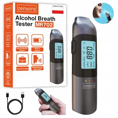 Zenwire MR702 profesionalni brezustni digitalni alkotest s polprevodniškim senzorjem, LCD zaslonom in polnjenjem USB-C