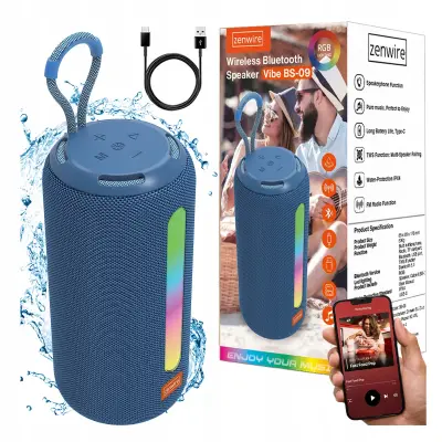 Zenwire Vibe BS-09 prenosni Bluetooth zvočnik 26 W, FM radio, TWS, RGB, IPX4, USB-C, microSD, modra
