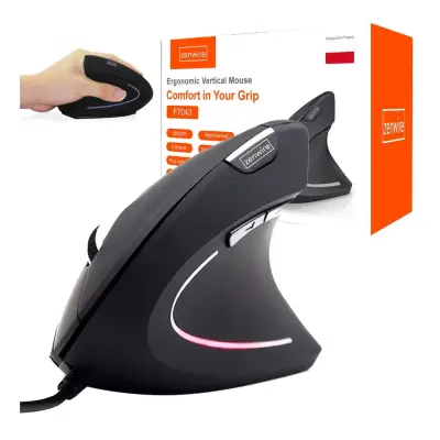 Zenwire X5 ergonomska vertikalna žična miška za desničarje, USB, 800–1200 DPI, 6 gumbov, optični senzor, osvetlitev, črna