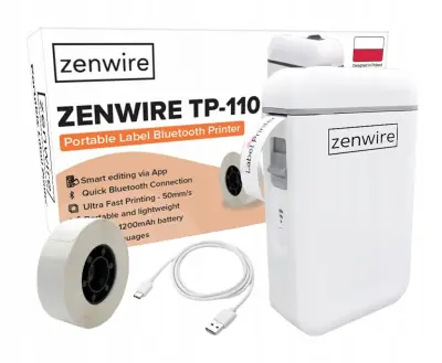 Zenwire TP-110 mini prenosni termični tiskalnik nalepk Bluetooth USB-C 203 DPI za Android iOS