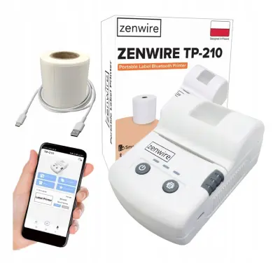 Zenwire TP-210 mini termični tiskalnik nalepk Bluetooth USB-C, prenosni, 1500 mAh baterija, 203 DPI