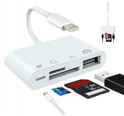 Zenwire BYL-2103TU 4v1 Lightning adapter – čitalnik kartic SD/microSD + USB priključek z možnostjo polnjenja za iPhone/iPad