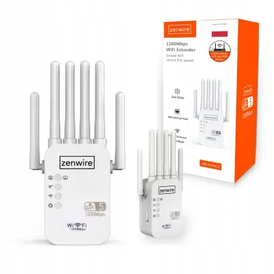 Zenwire WD-R1201U WiFi repetitor/ojačevalnik signala 1200 Mb/s, dvopasovni 2,4/5,8 GHz, 6 anten, LAN/WAN, WPS