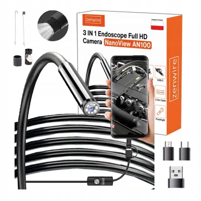 Zenwire NanoView AN100 endoskopska inšpekcijska kamera 3,5 m USB/USB-C/Micro USB IP67 z LED za Android in PC