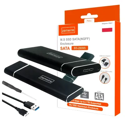 Zenwire BS-2809S ohišje/adapter za SSD M.2 SATA (NGFF) na USB 3.0, aluminijasto, 2230/2242/2260/2280, črno