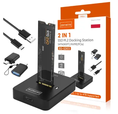 Zenwire BS-SD03 USB-C 3.1 Gen2 2v1 adapter/ohišje za SSD M.2 NVMe/SATA (2230–2280), do 10 Gb/s, UASP, OTG