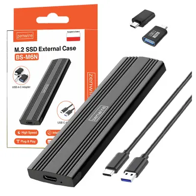 Zenwire BS-M6N prenosno ohišje/adapter za SSD M.2 NVMe PCIe, USB-C + USB 3.0, 10 Gb/s, 2230–2280