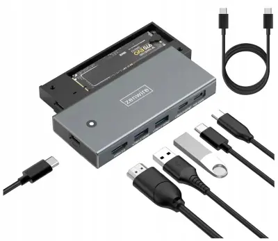 Zenwire MC501 USB-C hub in ohišje za SSD M.2 NVMe/SATA 7v1, HDMI 2.0 4K60, USB 3.2 10Gb/s, PD 100W