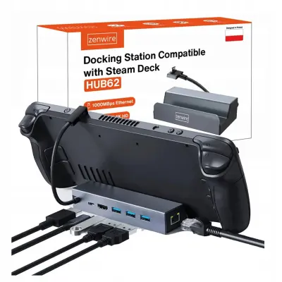 Zenwire HUB62S priključna postaja 6v1 USB-C za Steam Deck/ROG Ally/Samsung DeX, HDMI 4K@60Hz, 3x USB 3.0, LAN, PD 100W