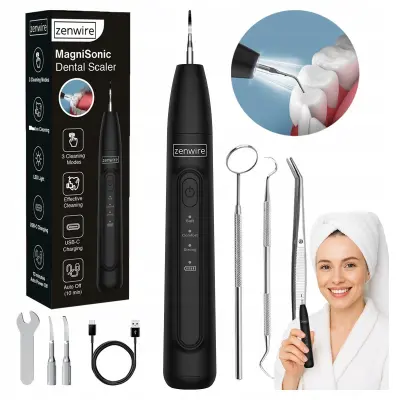 Zenwire MagniSonic J09 ultrazvočni zobni skaler za odstranjevanje zobnega kamna z LED, 3 načini, USB-C, komplet nastavkov