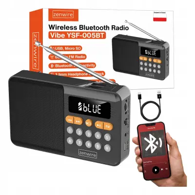 Zenwire Vibe YSF-005BT prenosni FM radio in Bluetooth zvočnik 13W, USB/TF, AUX, USB-C, 800 mAh baterija, črn