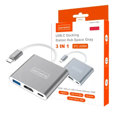Zenwire BYL-2008N USB-C hub adapter 3v1 (HDMI 4K, USB 3.0, Power Delivery 100 W) za MacBook/Thunderbolt 3/Samsung DeX