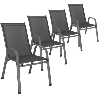 Zunanji stoli, 4 kosi, kovinski, višina 92 cm, primerni za vrt in balkon, nosilnost 120 kg, temno siva barva.