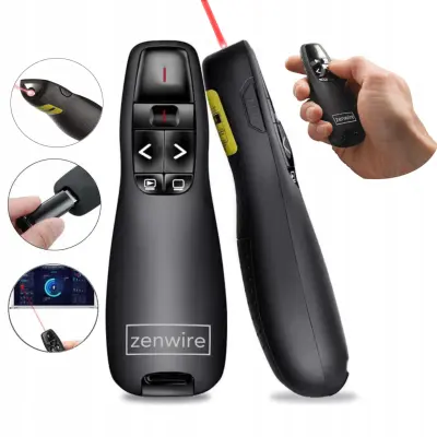 Zenwire S15 brezžični prezenter z laserskim kazalnikom in USB sprejemnikom za predstavitve, Plug & Play, rdeči laser, do 15 m
