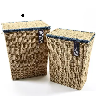 Košara za perilo InsideOut 40x29xh49cm / modra / kovina, rafija