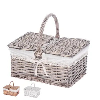 Košara z ročajem in pokrovom Meal 34x26xh32cm / več barv / les, blago